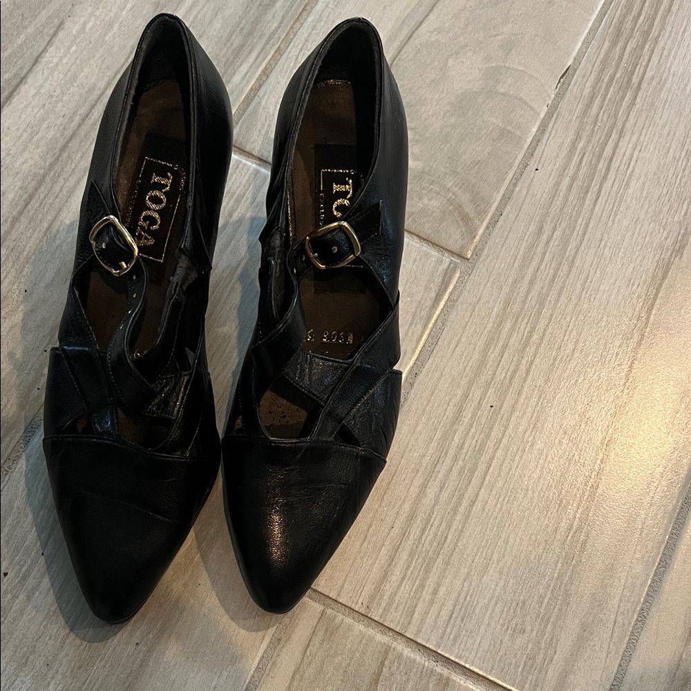 TOGA Black Strappy Leather Heels